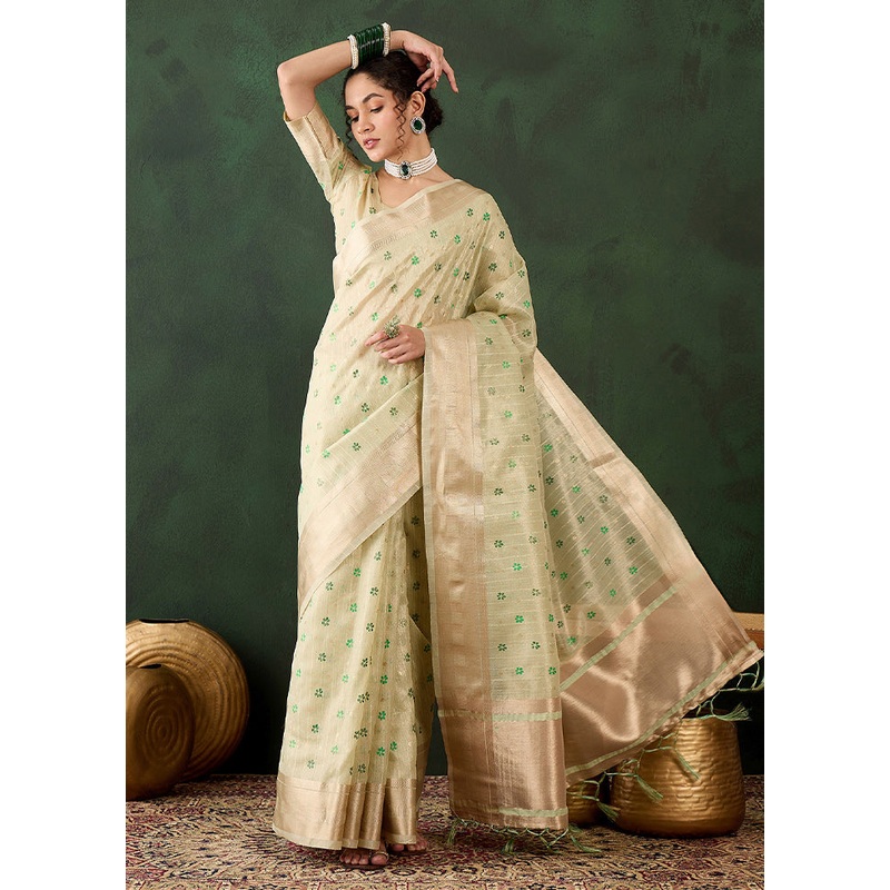 Pista Green Organza Saree With Blouse Piece - JD986610947