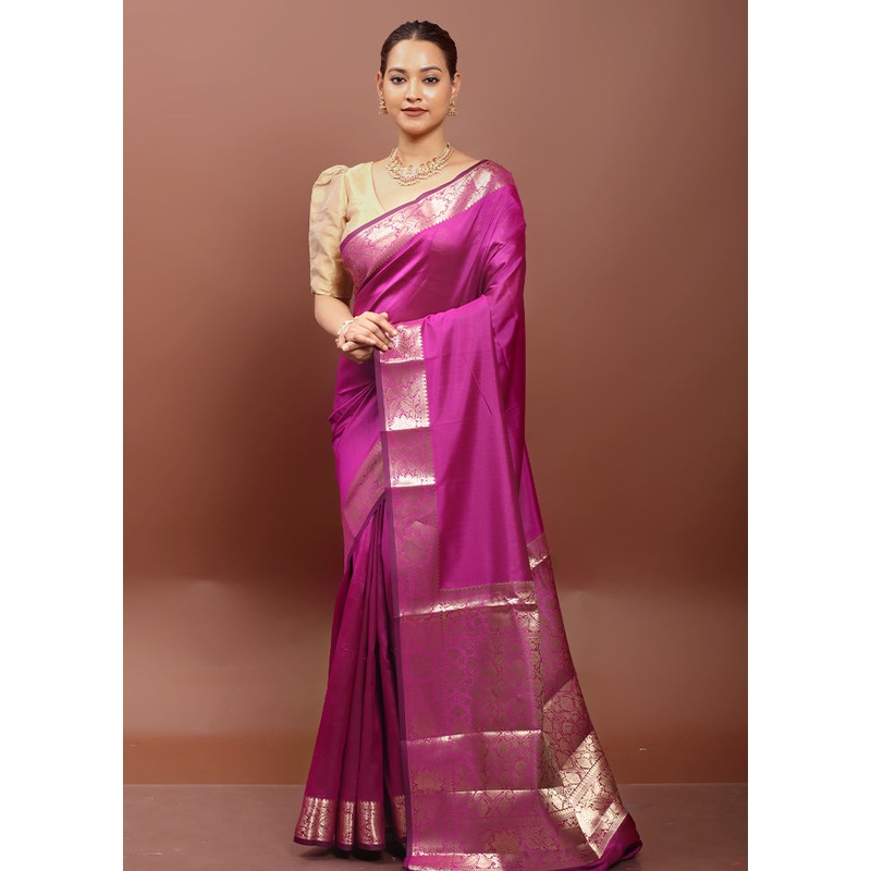 Purple Dupion Silk Saree With Blouse Piece - JD986610905