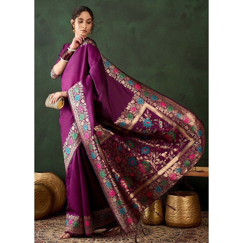 Purple Dupion Silk Saree With Blouse Piece - JD986610945