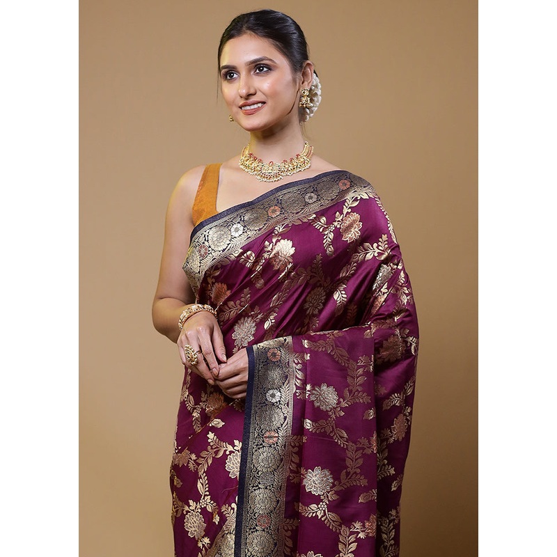 Purple Dupion Silk Saree With Blouse Piece - JD986611052