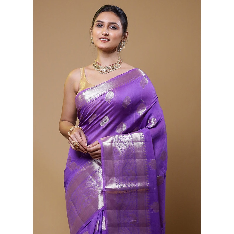Purple Dupion Silk Saree With Blouse Piece - JD986611053