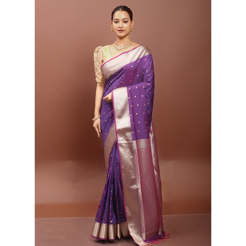 Purple Kanjivaram Silk Saree With Blouse Piece - JD986610904