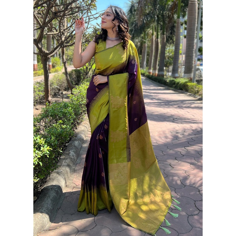Wine Dupion Silk Saree With Blouse Piece - JD986610936