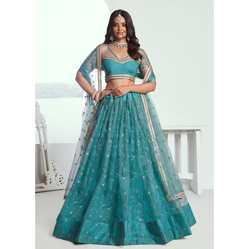 3 Pc Rama Net Semi Stitched Lehenga Set - JD986610677