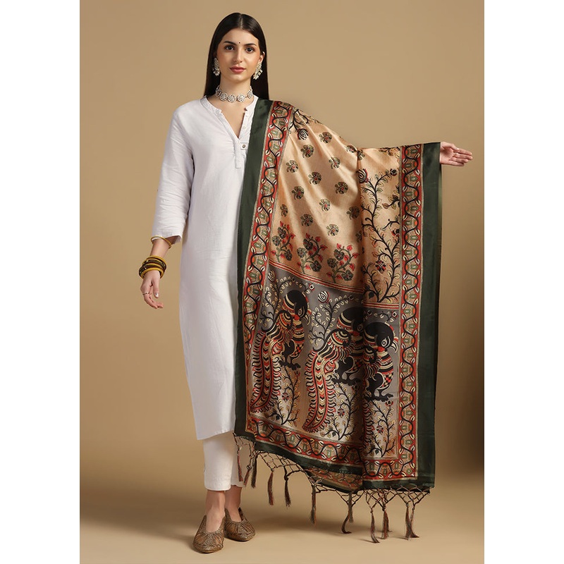 Beige Banarasi Silk Dupatta - JD986610853