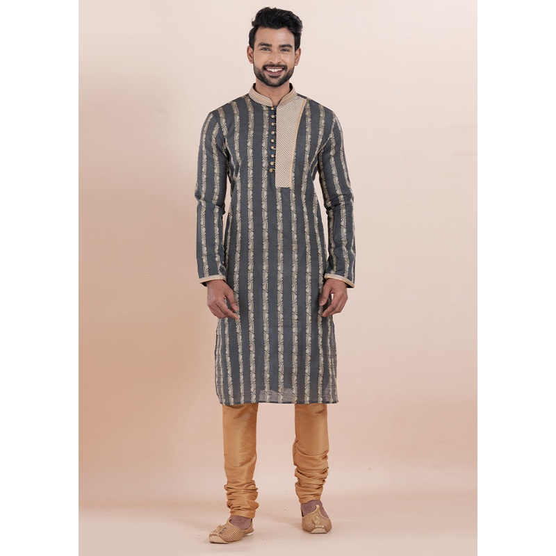 Black Cotton Kurta And Pajama Set - JD986610733