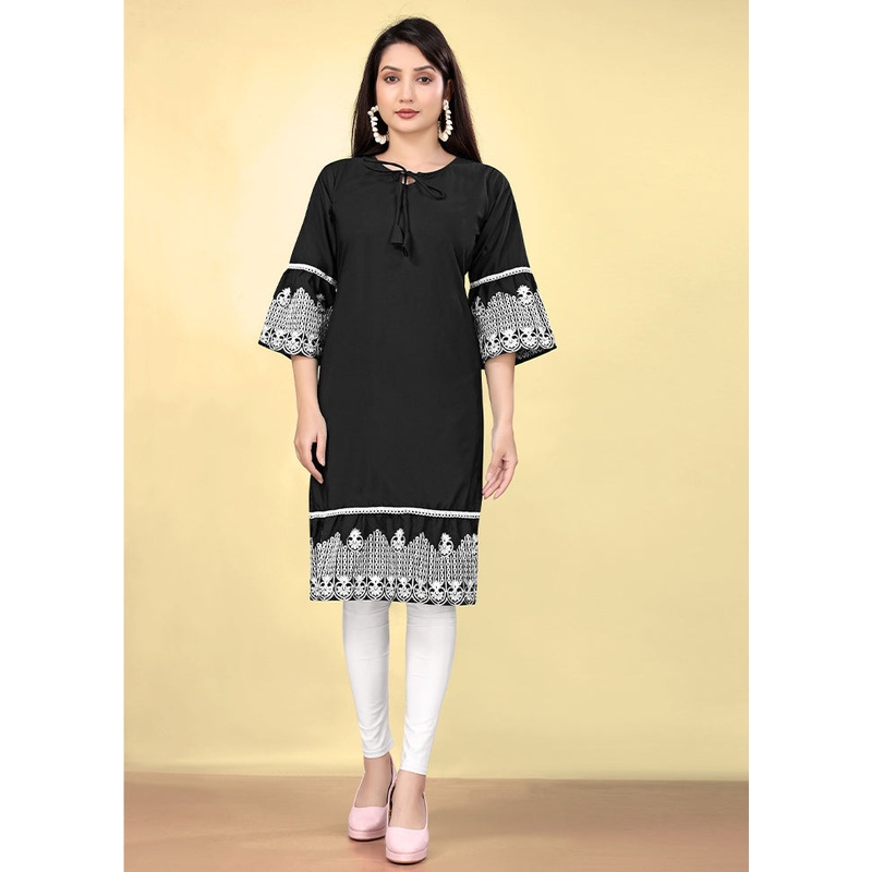 Black Readymade Cotton Kurti - JD986610711