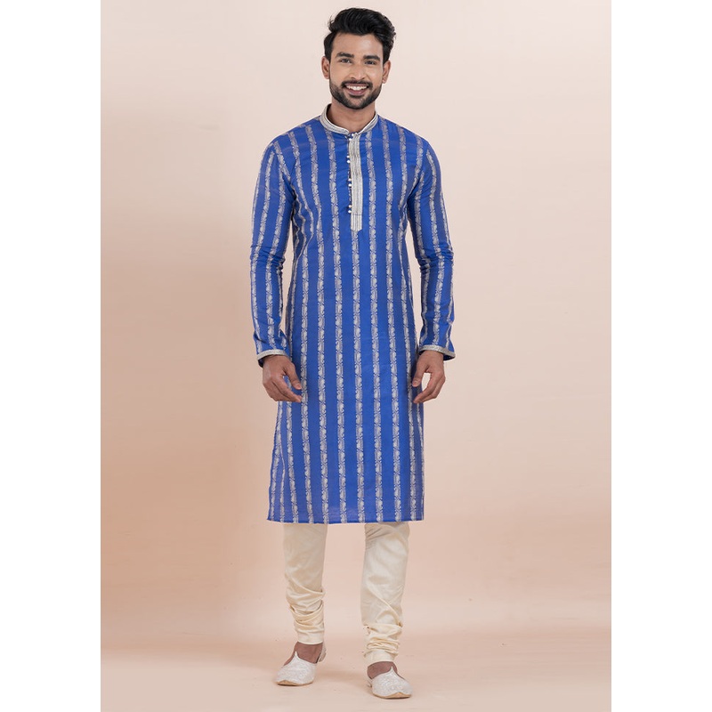 Blue Cotton Kurta And Pajama Set - JD986610732