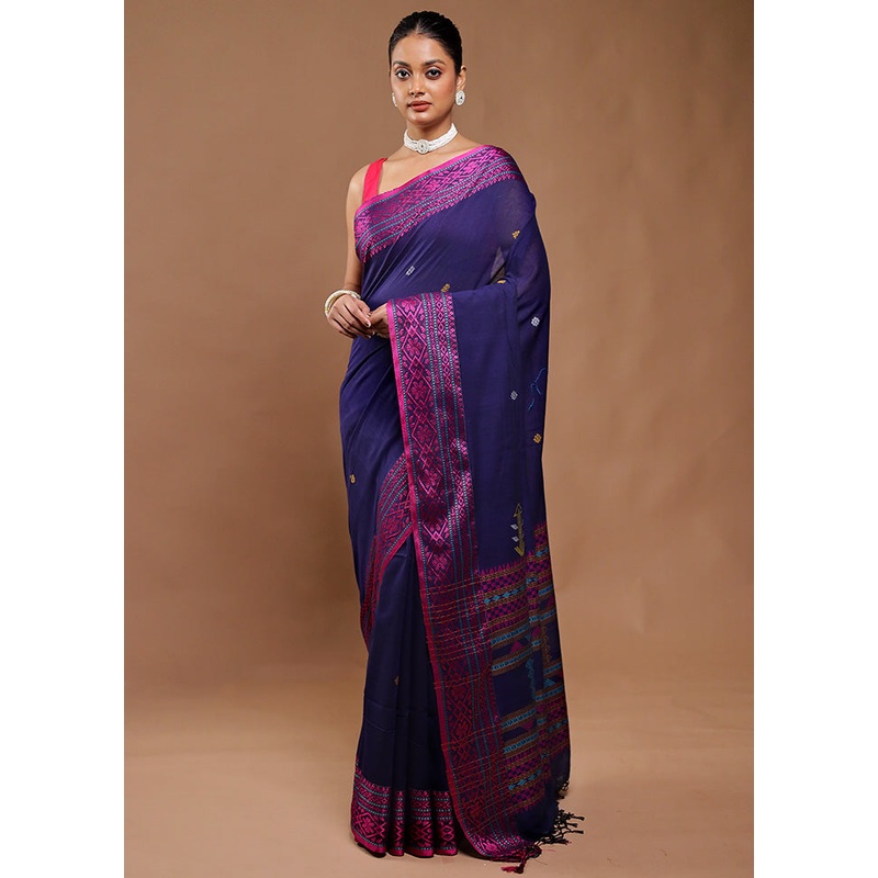 Blue Matka Silk Saree With Blouse Piece - JD986610830