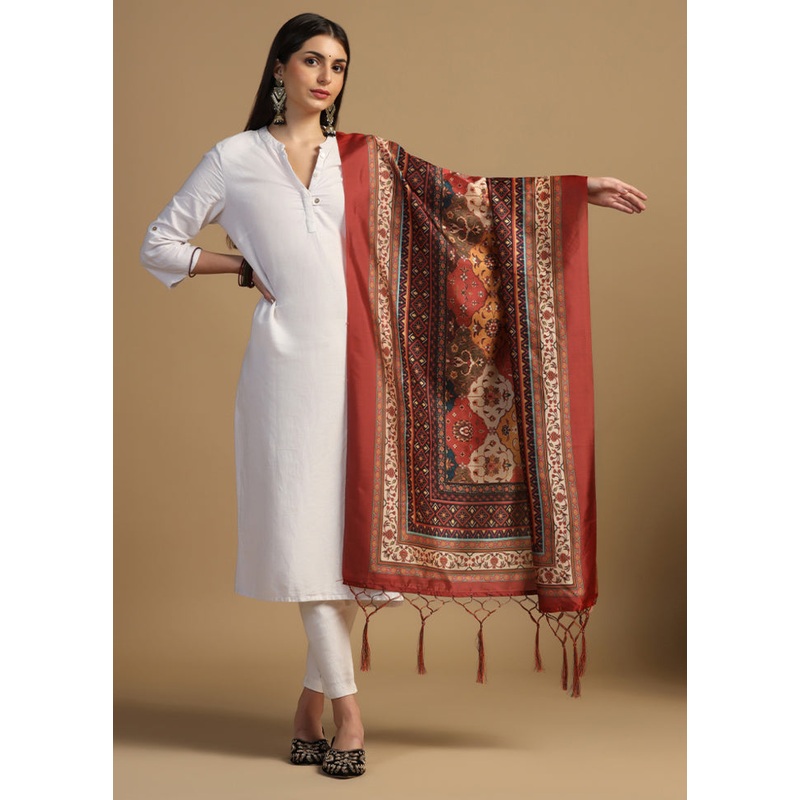 Brown Banarasi Silk Dupatta - JD986610852