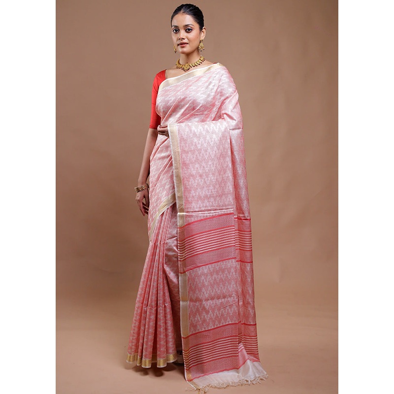 Cream Tussar Silk Saree With Blouse Piece - JD986610810