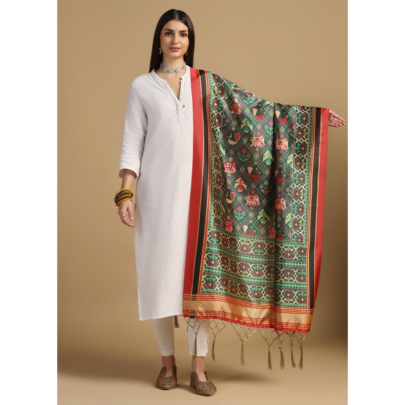 Green Banarasi Silk Dupatta - JD986610851