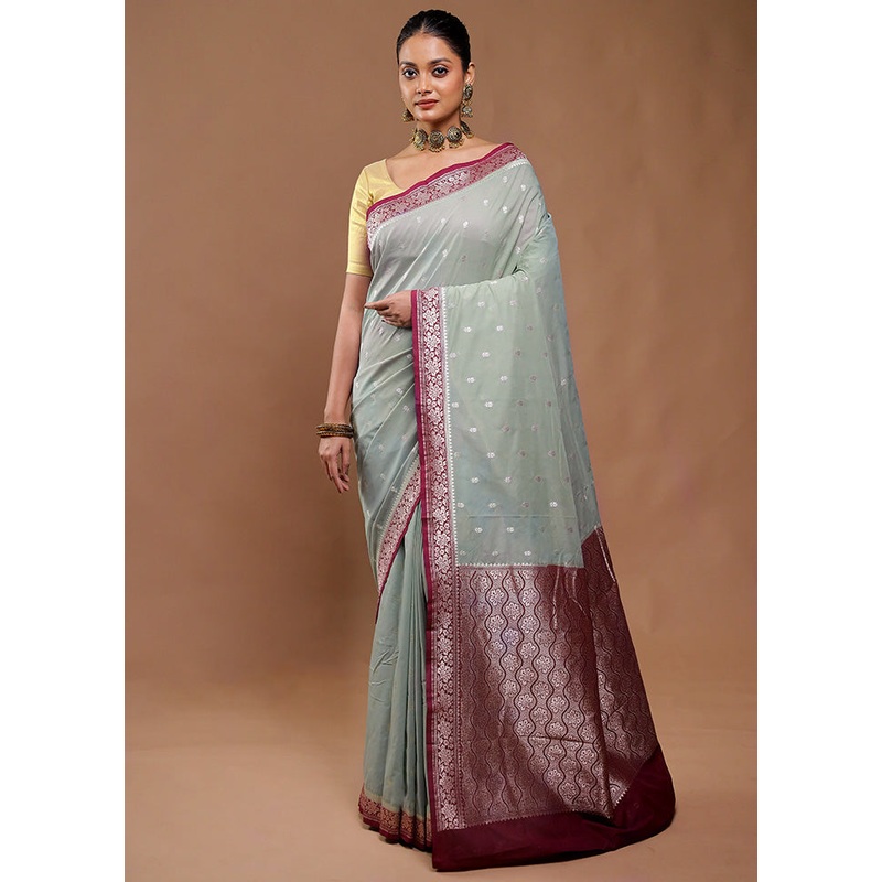 Green Dupion Silk Saree With Blouse Piece - JD986610801