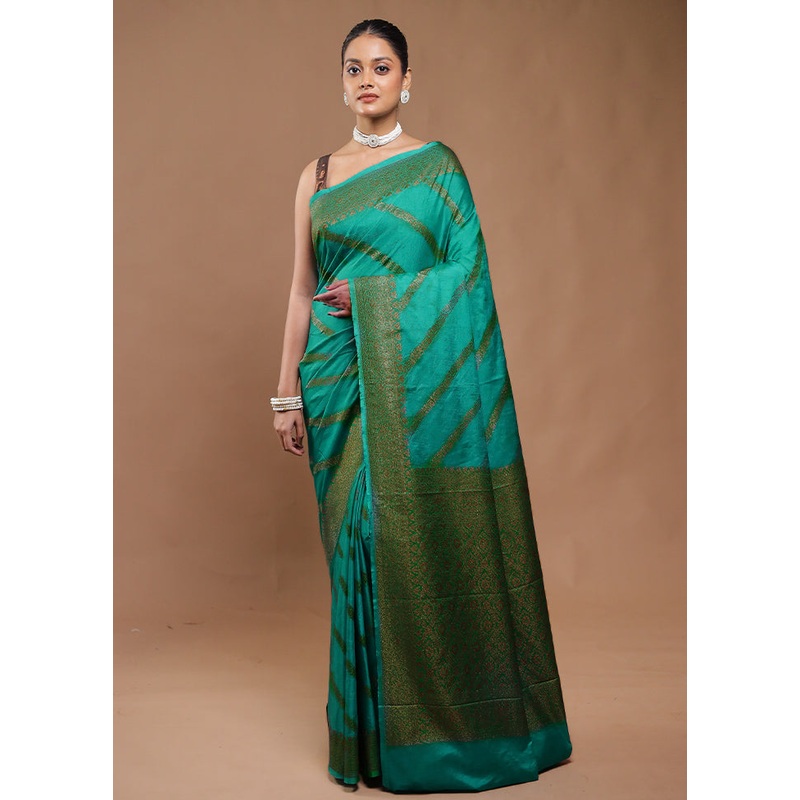 Green Dupion Silk Saree With Blouse Piece - JD986610802