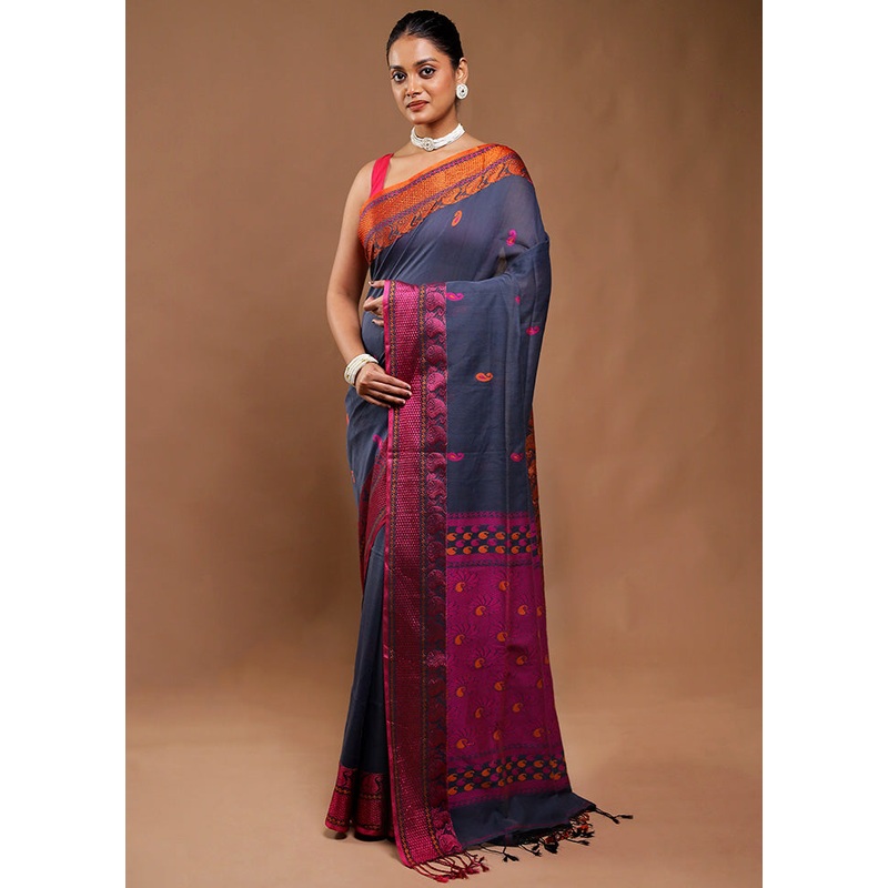 Grey Matka Silk Saree With Blouse Piece - JD986610789