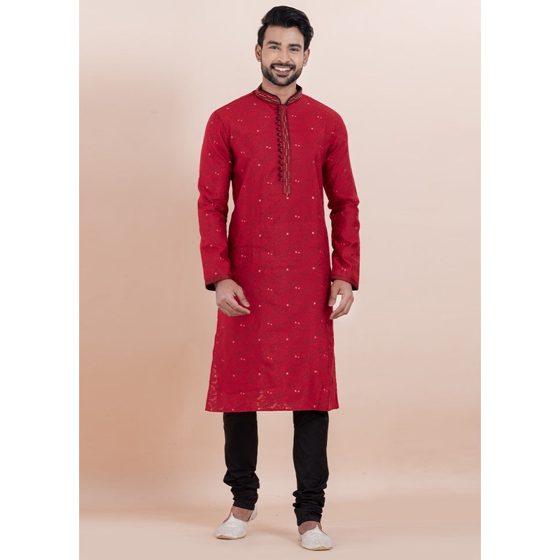 Maroon Cotton Kurta And Pajama Set - JD986610727