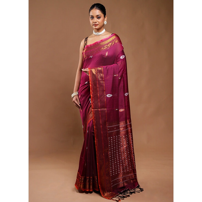 Maroon Matka Silk Saree With Blouse Piece - JD986610781