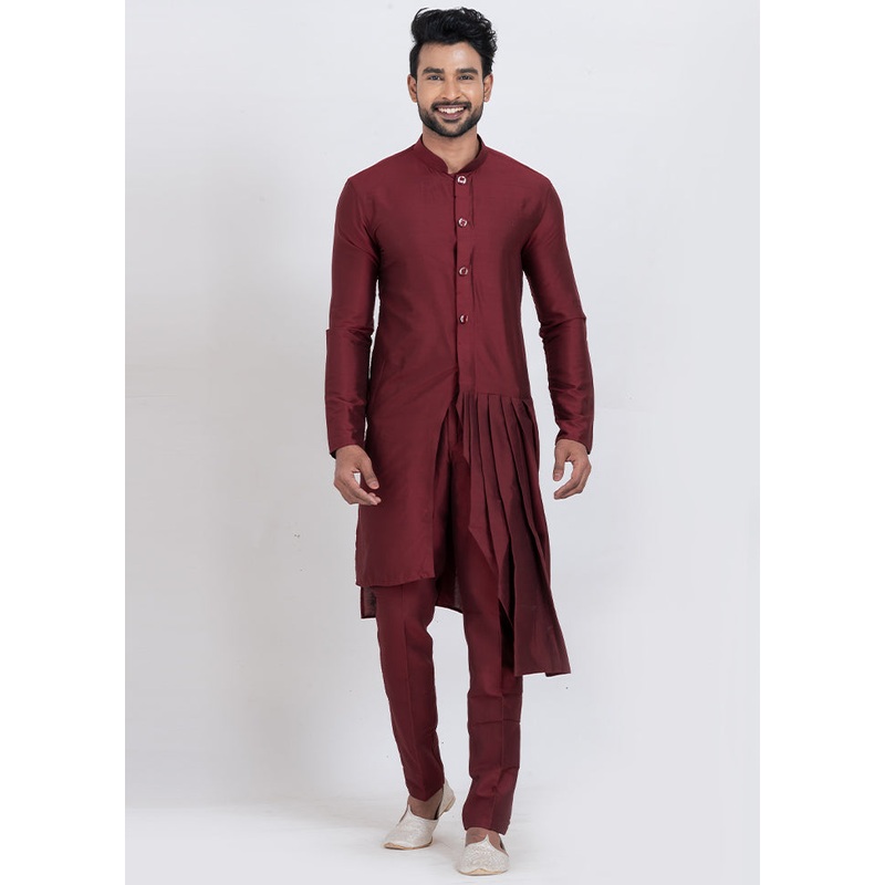 Maroon Viscose Kurta And Pajama Set - JD986610726