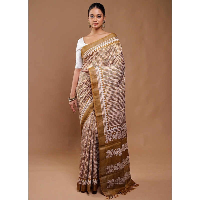 Multicolor Handloom Tussar Pure Silk Saree With Blouse Piece - JD986610779