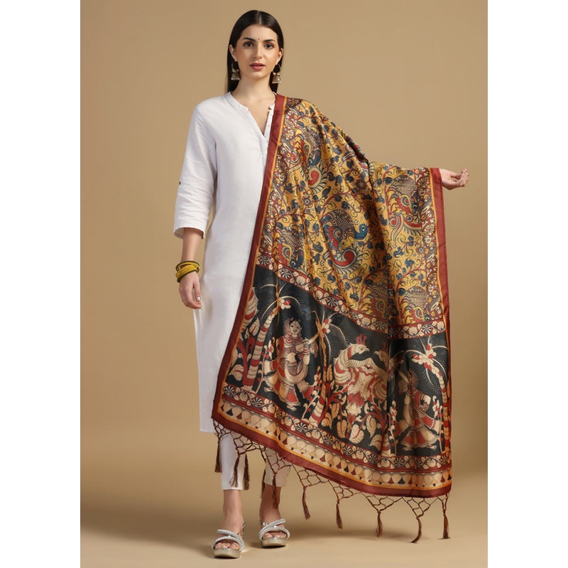 Mustard Banarasi Silk Dupatta - JD986610847