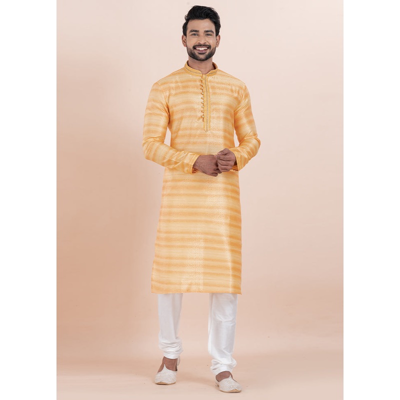 Orange Cotton Kurta And Pajama Set - JD986610718