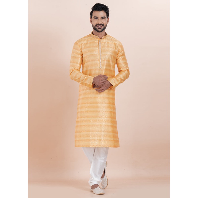 Orange Cotton Kurta And Pajama Set - JD986610719