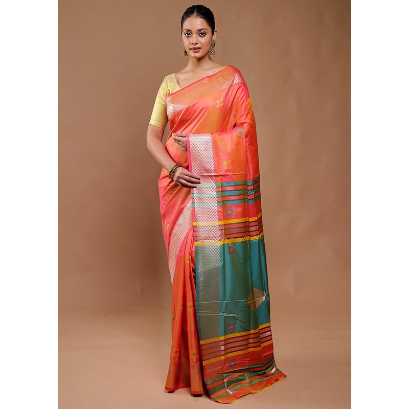 Orange Dupion Silk Saree With Blouse Piece - JD986610777
