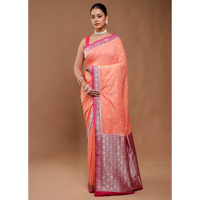 Peach Dupion Silk Saree With Blouse Piece - JD986610775