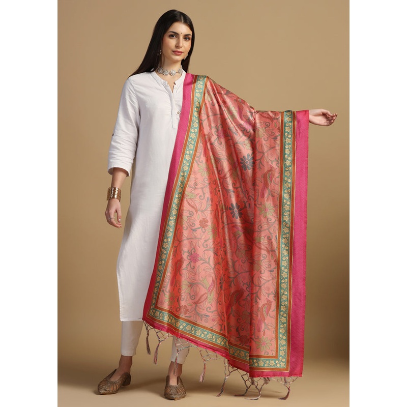 Pink Banarasi Silk Dupatta - JD986610845
