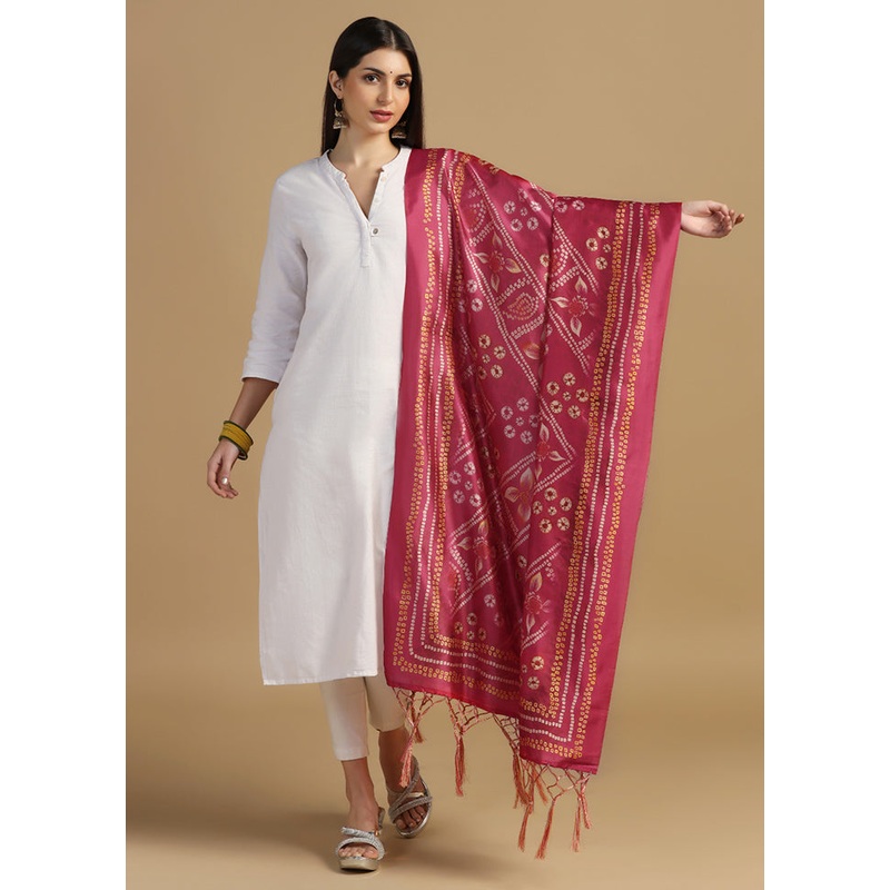 Pink Banarasi Silk Dupatta - JD986610846