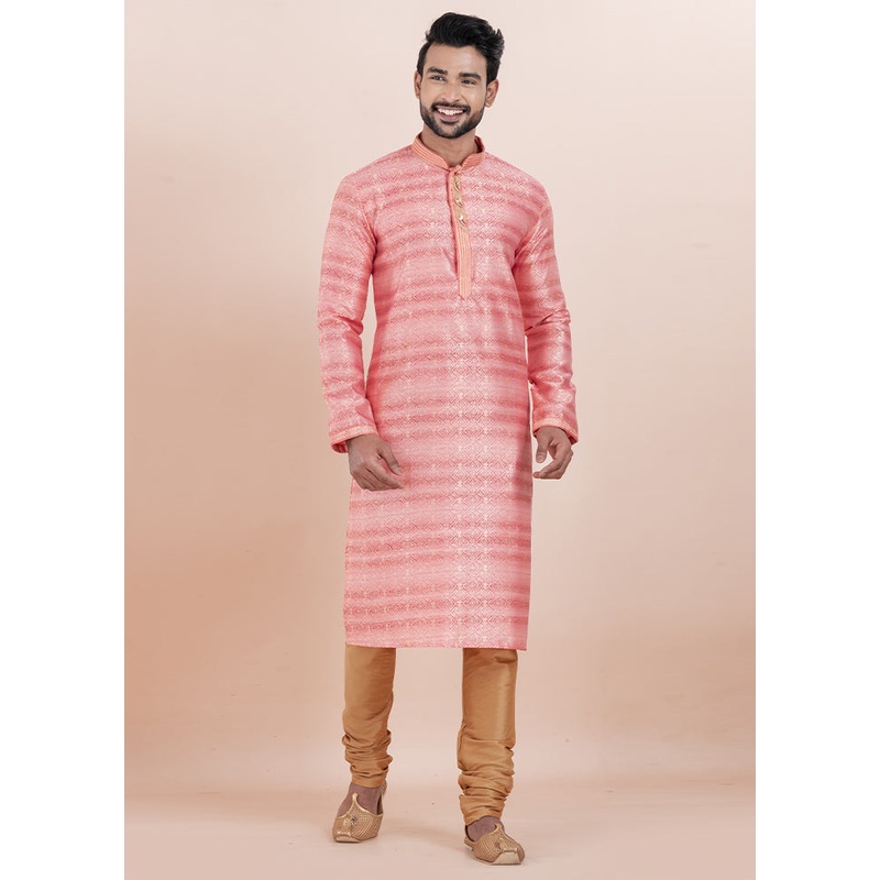 Pink Cotton Kurta And Pajama Set - JD986610716