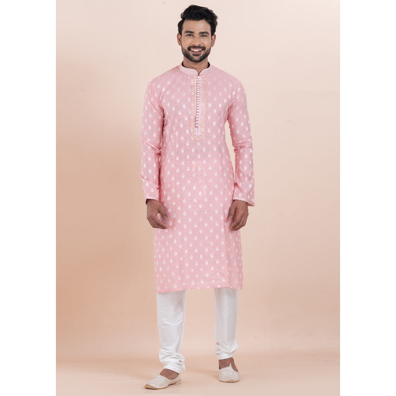 Pink Cotton Kurta And Pajama Set - JD986610717