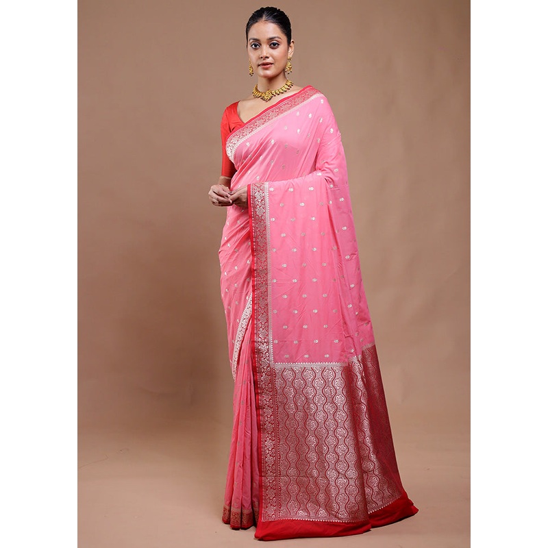 Pink Dupion Silk Saree With Blouse Piece - JD986610771