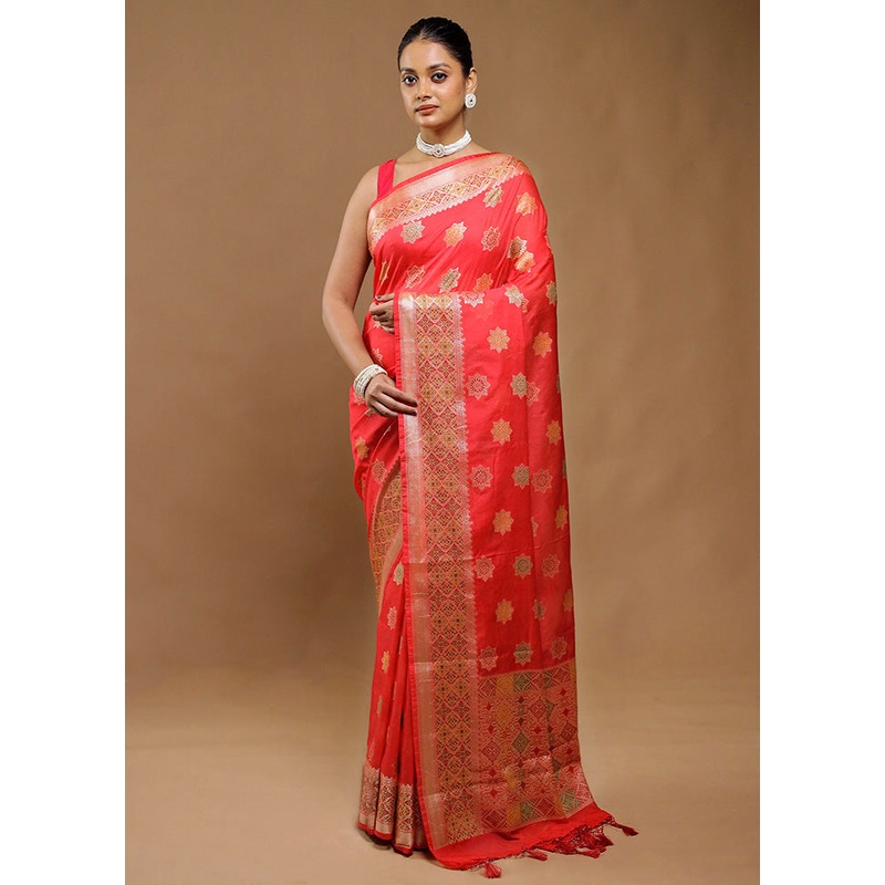 Pink Dupion Silk Saree With Blouse Piece - JD986610773