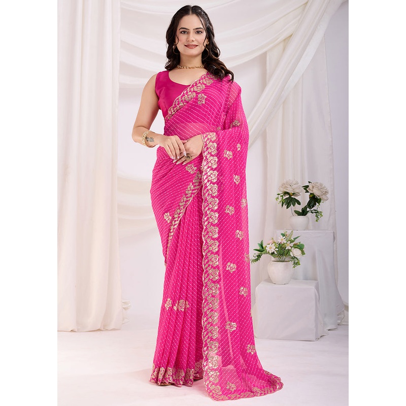 Pink Georgette Saree With Blouse Piece - JD986610875