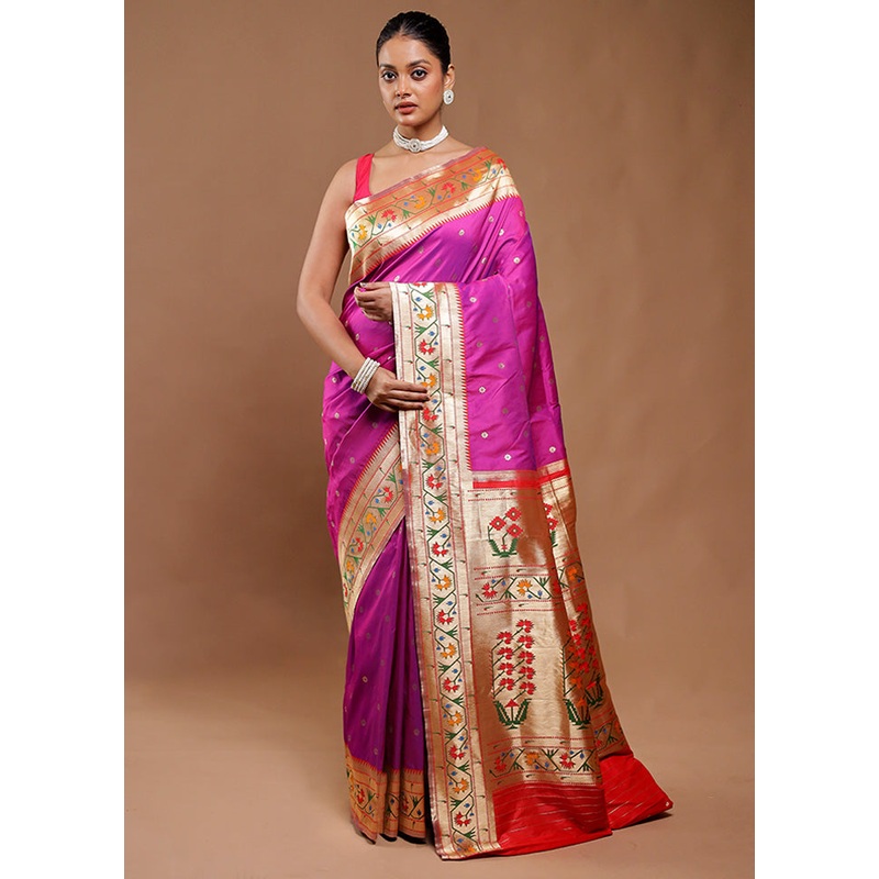 Pink Katan Silk Saree With Blouse Piece - JD986610768