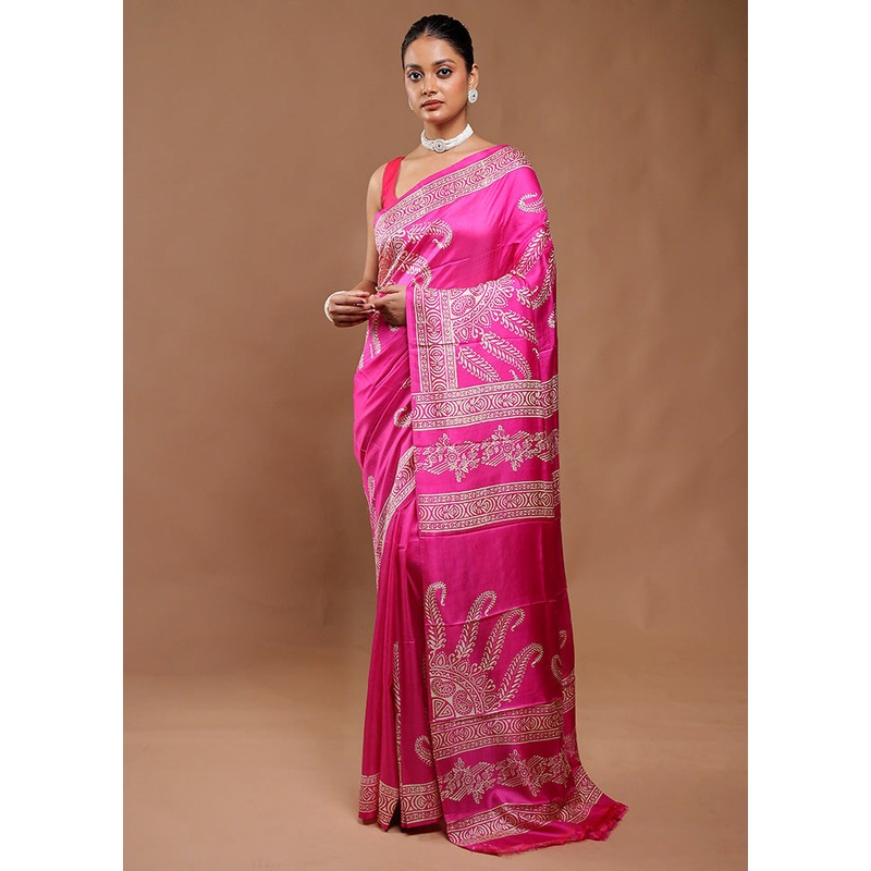 Pink Pure Bishnupuri Silk Saree Without Blouse Piece - JD986610765