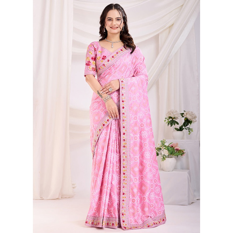 Pink Spun Silk Saree With Blouse Piece - JD986610872