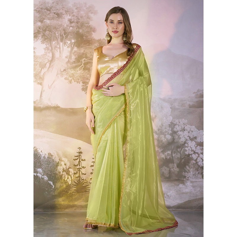 Pista Green Net Saree With Blouse Piece - JD986610739