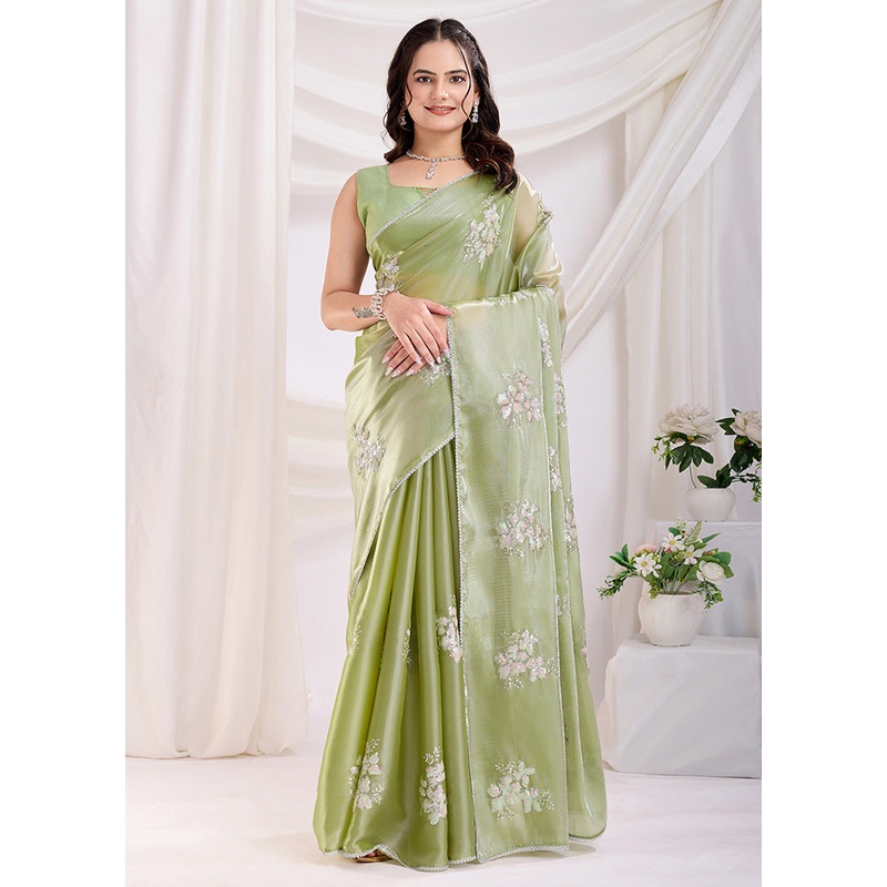 Pista Green Spun Silk Saree With Blouse Piece - JD986610868