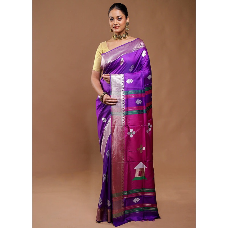 Purple Dupion Silk Saree With Blouse Piece - JD986610759