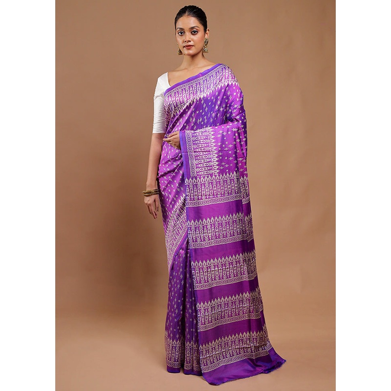 Purple Pure Bishnupuri Silk Saree Without Blouse Piece - JD986610756