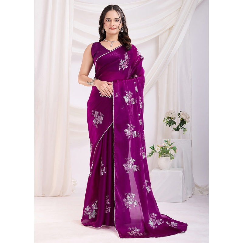 Purple Spun Silk Saree With Blouse Piece - JD986610866