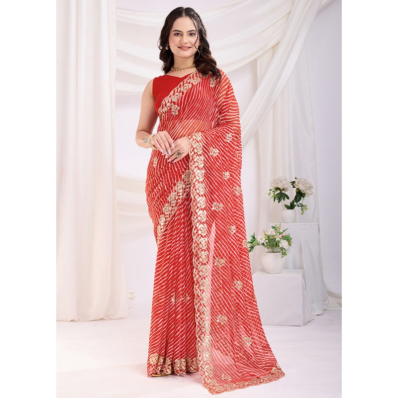Red Georgette Saree With Blouse Piece - JD986610865