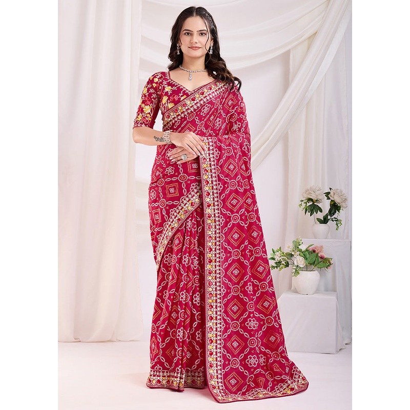Red Spun Silk Saree With Blouse Piece - JD986610864