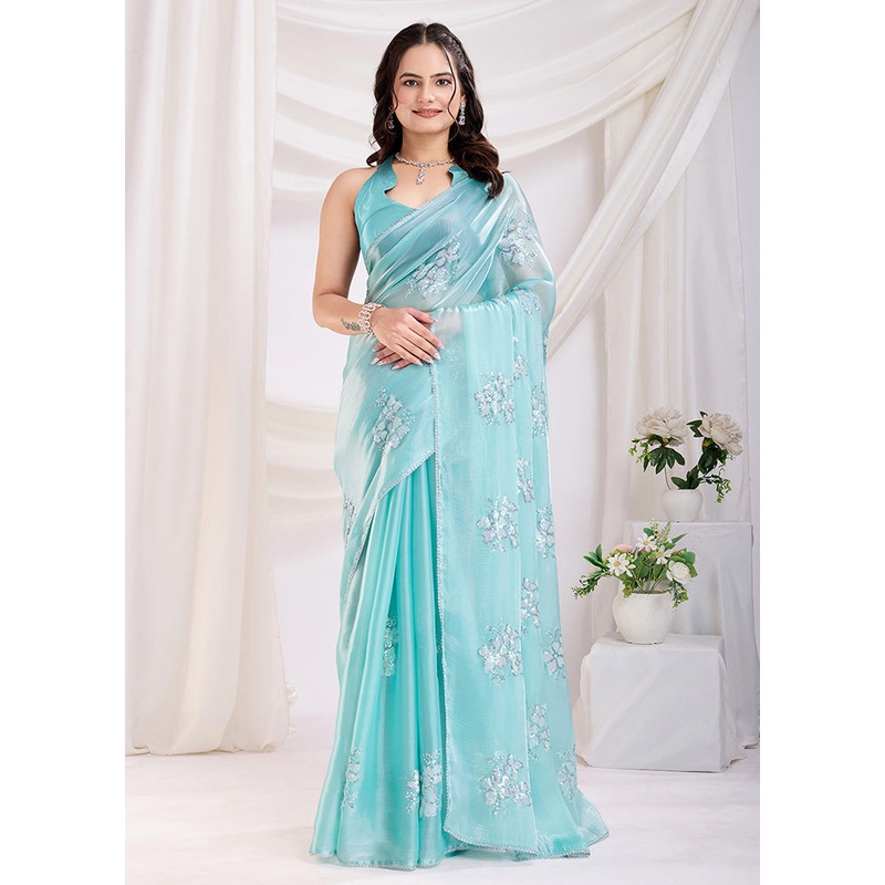 Sea Green Spun Silk Saree With Blouse Piece - JD986610859