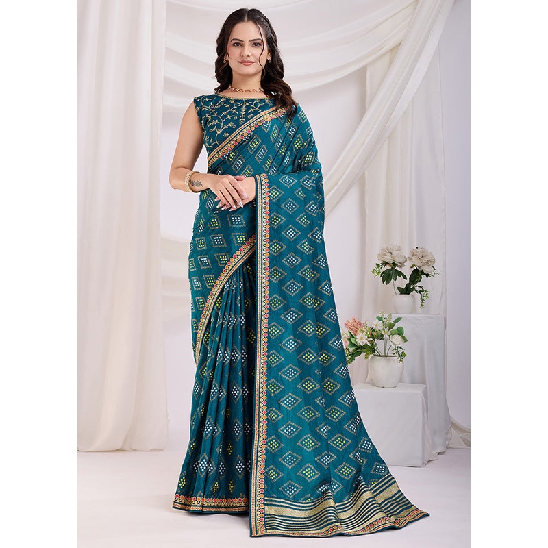 Teal Blue Spun Silk Saree With Blouse Piece - JD986610858