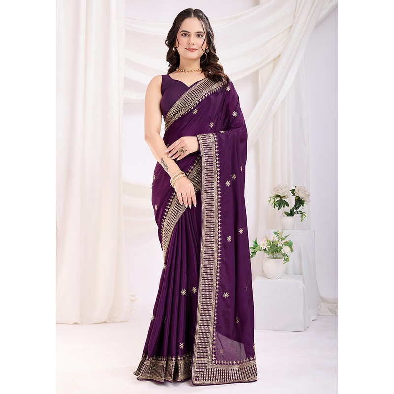 Voilet Spun Silk Saree With Blouse Piece - JD986610854