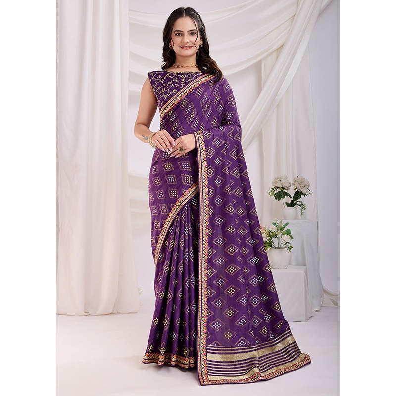 Voilet Spun Silk Saree With Blouse Piece - JD986610855