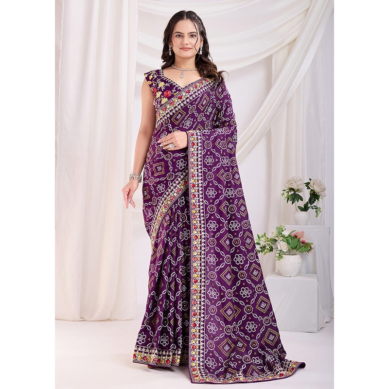 Voilet Spun Silk Saree With Blouse Piece - JD986610856